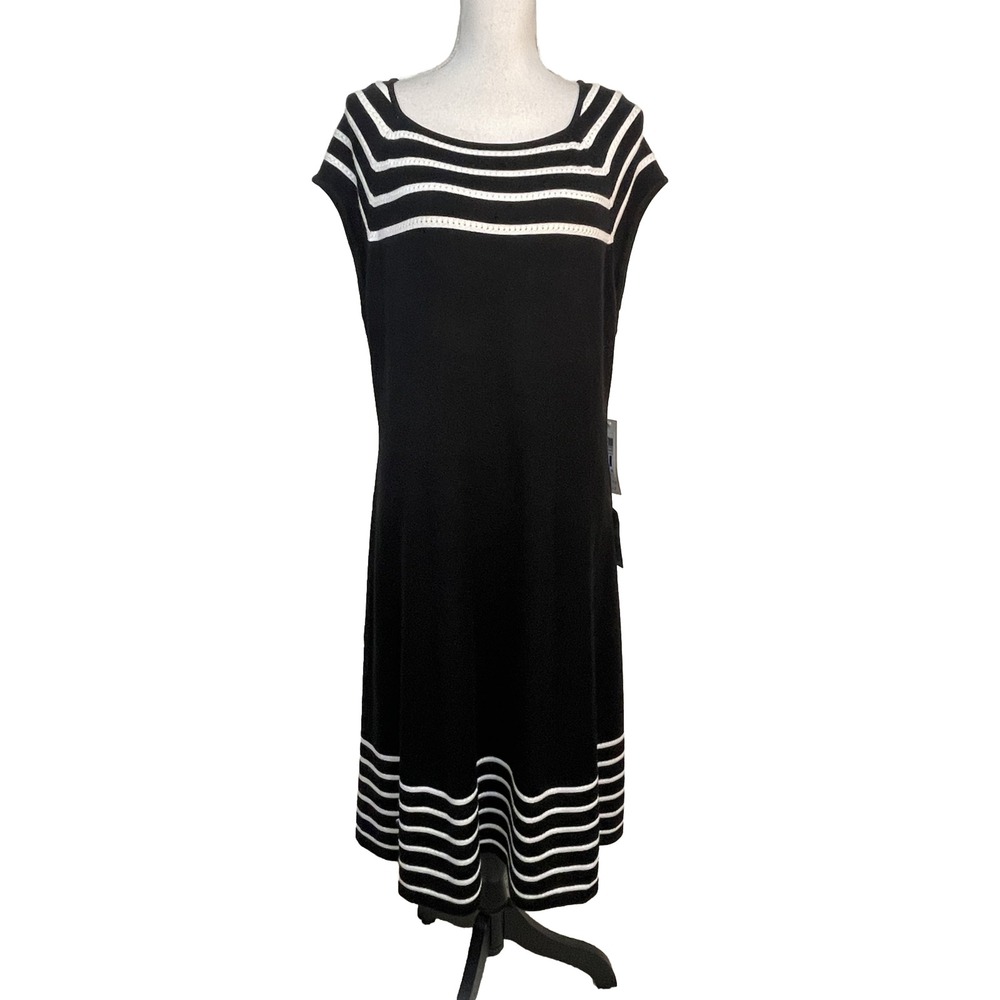 Eliza J Sweater Dress Womens Extra Large XL Black Striped Short Sleeve NWT $98